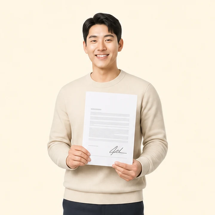 기아 카니발 장기렌트카 서면 견적서를 들고 있는 고객